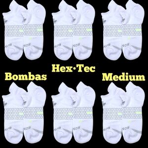 Bombas Ankle Socks 6 Pair BNWOT Hex•Tec Medium  White/Gray/Neon Green